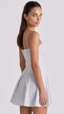 Aria - Blue Wildflower Floral Print Fit-and-Flare Mini Dress