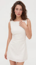 Carlotta - Ivory Boat Neck Knotted-Back Mini Dress