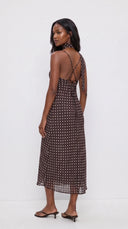 Ornella - Polka Dot Slip Midi Dress with Scarf
