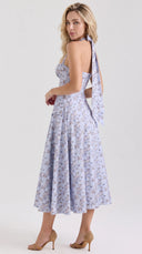 Serena - Blue Floral Print Halter Midi Dress