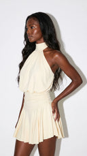 Adriana - Butter Yellow Halter Tie-Neck Mini Dress