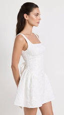 Donatella - Ivory Floral Jacquard Backless Bow Mini Dress