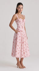 Fiamma - Pink Floral Print Corset Midi Dress