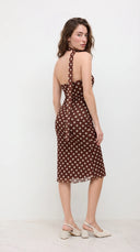 Beatrice - Chocolate Polka Dot Halter Choker Midi Dress