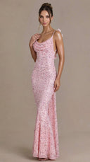 Celestia - Baby Pink Embellished Open-Back Maxi Gown