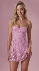 Estelle - Candyfloss Pink Embellished Bandeau Mini Dress