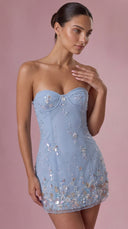 Estelle - Powder Blue Embellished Bandeau Mini Dress