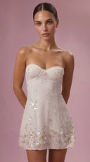 Estelle - Ivory Embellished Bandeau Mini Dress