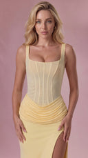 Élise - Butter Yellow Mesh Draped Bridesmaid Dress