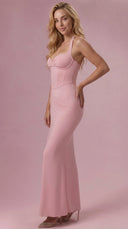 Valentina - Blush Pink Jersey Corset Bridesmaid Dress