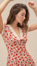 Flora - Red V-Neck Floral Lace Mini Dress