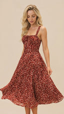 Talia - Wine Red Floral Slip Midi Dress