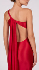 Solène - Rose Red Asymmetric Tie-Back Gown