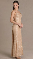 Celestia - Gold Embellished Open-Back Maxi Gown
