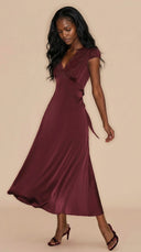 Vivienne - Wine Red V-Neck Lace Maxi Dress