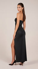Calliope - Black Bandeau Draped Thigh-High Maxi Dress