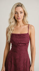 Romina - Wine Red Jacquard Slip Maxi Dress