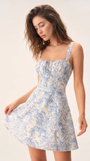 Margaux - Blue Floral Ruched Corset Mini Dress