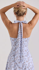 Serena - Blue Floral Print Halter Midi Dress