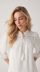 Gemma - White Lace-Trim Ruffle-Neck Mini Dress