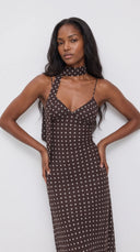 Ornella - Polka Dot Slip Midi Dress with Scarf