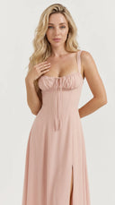 Amara - Rosé Corset Lace-Up Midi Dress