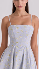 Aria - Blue Wildflower Floral Print Fit-and-Flare Mini Dress