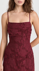 Vittoria - Wine Red Floral Jacquard Lace-Up Back Mini Dress