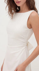 Carlotta - Ivory Boat Neck Knotted-Back Mini Dress