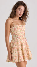 Giuliana - Yellow Floral Print Fit-and-Flare Mini Dress