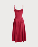 Red Square Neck Pocket Slip Midi Dress
