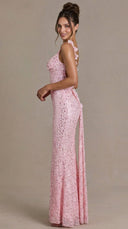 Celestia - Baby Pink Embellished Open-Back Maxi Gown