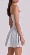 Aria - Blue Wildflower Floral Print Fit-and-Flare Mini Dress