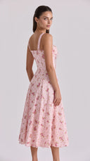 Fiamma - Pink Floral Print Corset Midi Dress