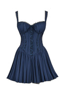 Woman wearing a French navy corset mini dress
