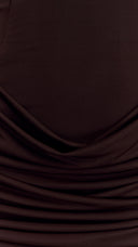 Amelie dark chocolate corset mini dress, close-up of sweetheart neckline
