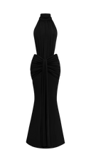 Anais black ruched mermaid maxi dress, styled full-length look