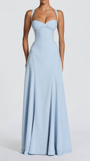 Aurélie glacier blue maxi dress with sweetheart neckline and pleated underwired cups