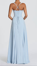 Aurélie glacier blue maxi dress, adjustable cross-over shoulder straps
