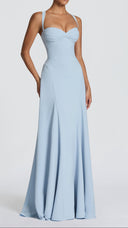 Aurélie glacier blue maxi dress, shaped waist seam detail