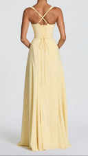 Aurélie lemon maxi dress, lace-up back detail