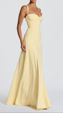 Aurélie lemon maxi dress, godet panels at the hip