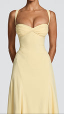 Aurélie lemon maxi dress, adjustable cross-over shoulder straps