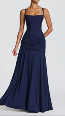 Colette navy twist cowl neck maxi dress with pleated chiffon bodice