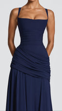 Colette navy twist cowl maxi dress, full-length front view