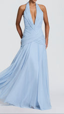 Delphine glacier blue maxi dress with deep plunge neckline