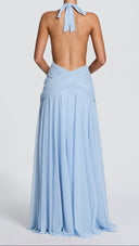 Delphine glacier blue maxi dress, fully open back detail
