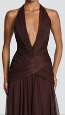 Delphine plum brown maxi dress, maxi length silhouette