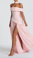 Ginevra blush bardot maxi dress, back view