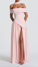 Ginevra blush bardot maxi dress, styled full-length look